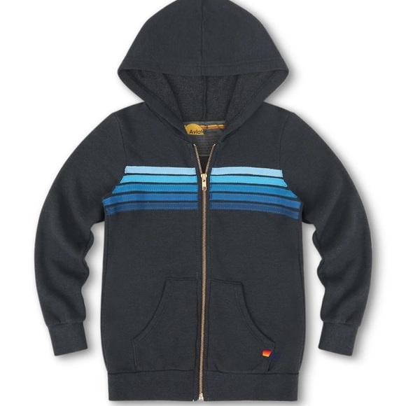 Aviator Nation Kids Charcoal Hoodie w/Blue Embroidered Stripes Size 14 - Picture 1 of 5